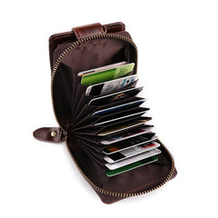 RFID Brown Leather Men's Zipper Small Card Wallet Small Card Holder For Men