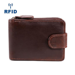 RFID Brown Leather Men's Zipper Small Card Wallet Small Card Holder For Men