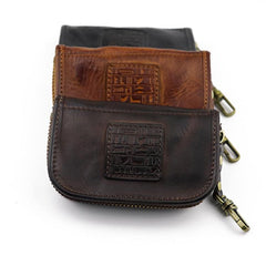 Vintage Brown Leather Men's Car Key Wallet Black Key Zipper Wallet For Men