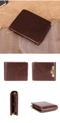 Vintage Brown Trifold Leather Men's Small Wallet RFID Black billfold Wallet For Men