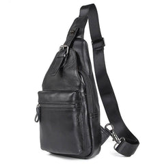 Black Leather Men's Sling Bag Coffee Chest Bag One Shoulder Backpack For Men