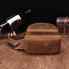 Vintage Brown Leather Men's Sling Bags Chest Bag One Shoulder Backpack For Men