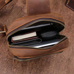 Vintage Brown Leather Men's Sling Bags Chest Bag One Shoulder Backpack For Men