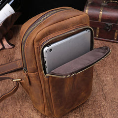 Vintage Brown Leather Men's Sling Bags Chest Bag One Shoulder Backpack For Men