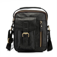 Vintage Black Leather Men's Small Side Bag Handbag Shoulder Bag For Men