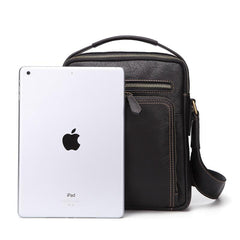 Fashion Black Leather Men's Tablet Shoulder Bag Small Vertical Side Bag Messenger Bag For Men