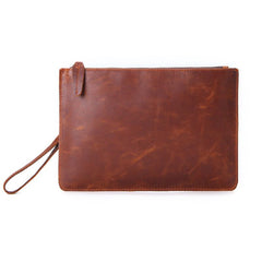 Vintage Brown Leather Men's Wristlet Bag Clutch Bag Mini File Bag For Men