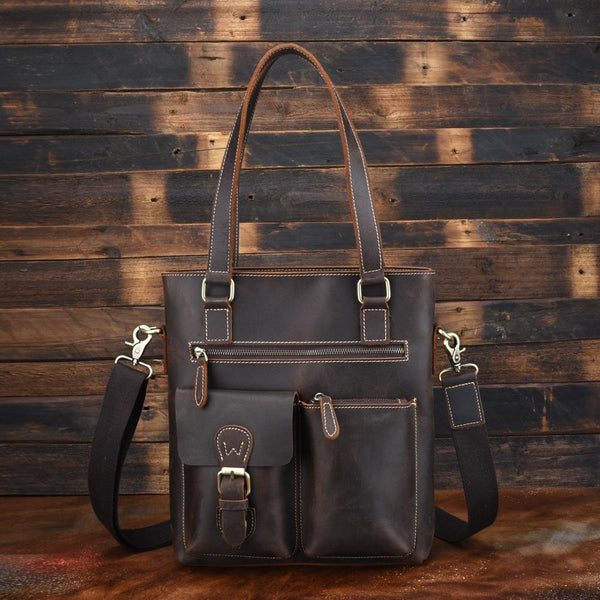 Cool Black Coffee Leather Tote Work Bag Handbag Briefcase Shoulder Bag For Men