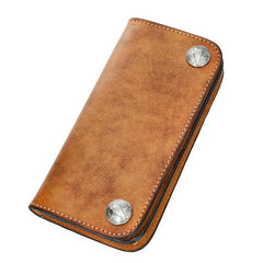 [On Sale] Handmade Mens Long Biker Wallets with Chain Cool Zipper Leather Biker Chain Wallets