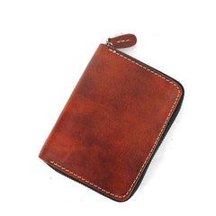 [On Sale] Handmade Cool Mens Leather Small Wallets billfold Wallets with Zippers