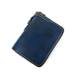 [On Sale] Handmade Mens Leather Biker Chain Wallet Cool Small Biker Wallets with Zippers