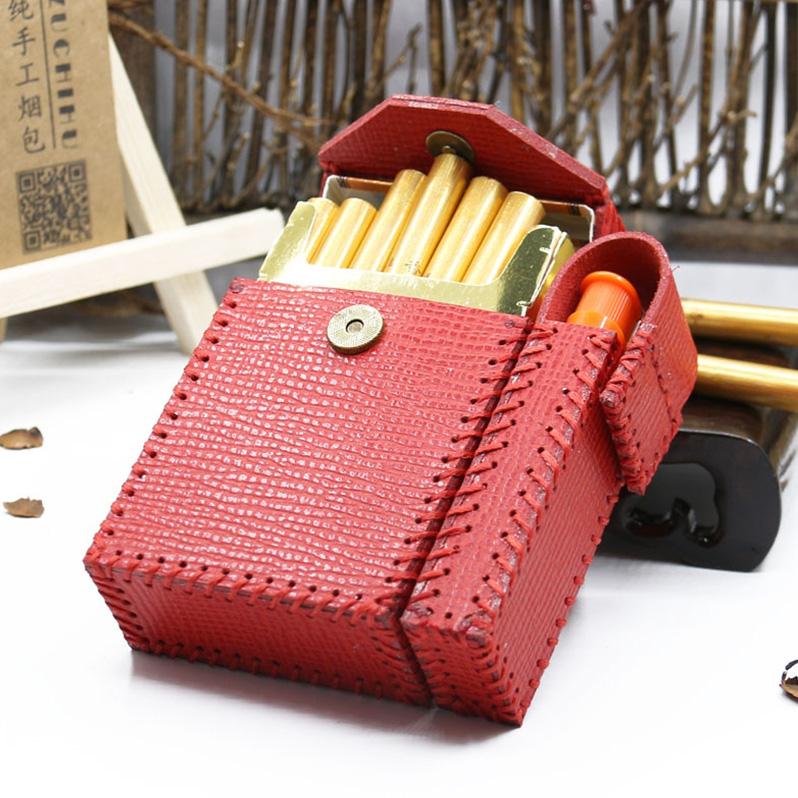 Handmade Leather Womens Red Cigarette Holder Case with Lighter holder –  iChainWallets