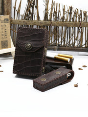 Cool Handmade Leather Mens Coffee Cigarette Holder Case with Lighter holder for Men