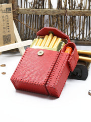 Handmade Leather Womens Red Cigarette Holder Case with Lighter holder for Women
