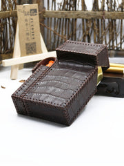 Cool Handmade Leather Mens Coffee Cigarette Holder Case with Lighter holder for Men