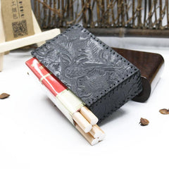 Cool Cigarette Holder Handmade Leather Mens Black Floral Cigarette Holder Cases for Men