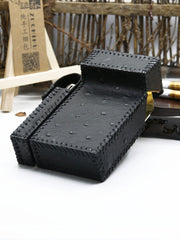 Cool Handmade Leather Mens Black Cigarette Holder Case with Lighter holder for Men