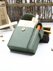 Cool Handmade Leather Mens Green Cigarette Holder Case with Lighter holder for Men