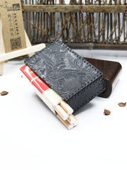 Cool Cigarette Holder Handmade Leather Mens Black Floral Cigarette Holder Cases for Men