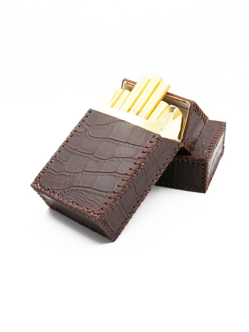 Cool Handmade Leather Mens Coffee Cigarette Holder Case for Men Alligator Pattern