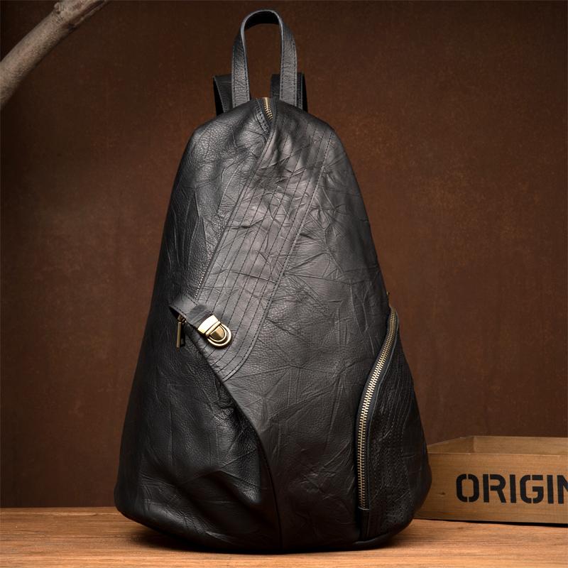 Cool Black Leather Mens Sling Bags Crossbody Pack Black Backpack Sling Pack Chest Bags for men