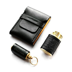 Cool Wooden Black Leather Mens Cigarette Case Custom Cigarette Holder for Men