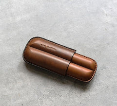 Cool Beige Leather Mens 2pcs Cigar Case Cool Custom Leather Cigar Case for Men