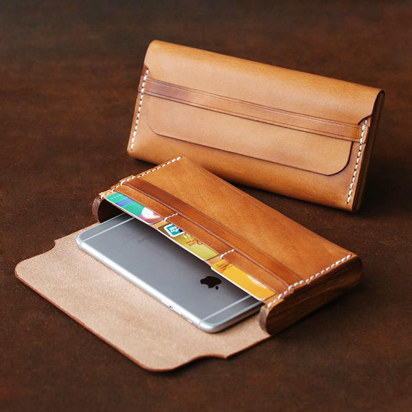 Cool Wooden Brown Leather Mens Long Wallet Brown Long Wallet for Men