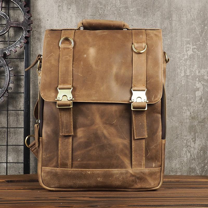 Cool Mens Leather Backpack School Backpack Leather Laptop Backpack for Men