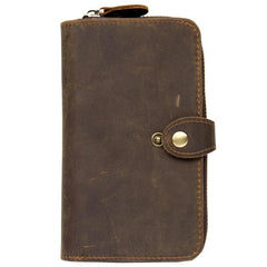 Cool Brown Mens long Wallet Bifold Zipper Clutch Wallet Cellphone Long Wallet for Men