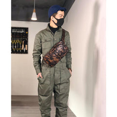 Cool Leather Mens Camouflage Chest Bag Sling Bag Crossbody Pack Black One Shoulder Backpack for men