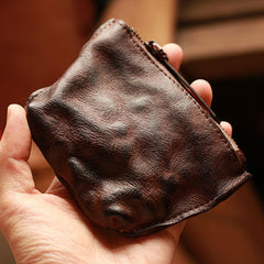 Vintage Slim Brown Leather Mens Coin Wallet Zipper Coin Holder Change Pouch For Men