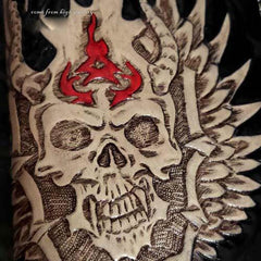 Black Leather Men's Long Biker Wallet Ghost Skull Badass Handmade Tooled Zipper Long Wallets For Men