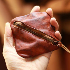 Vintage Slim Coffee Leather Mens Coin Wallet Zipper Coin Holder Change Pouch For Men
