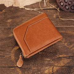 Cool Brown Small Zipper MENS LEATHER Brown Bifold Wallet SLIM billfold Brown Wallet FOR MEN