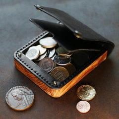 Cool Wooden Leather Mens Wallet Small Card Holder Coin Wallet for Men