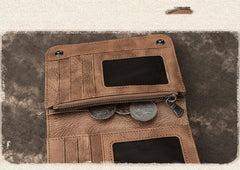 Brown Vintage Bifold Wallet Leather Mens Blue billfold Small Wallet Zipper Small Wallet For Men