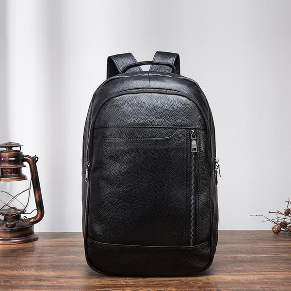 Black Cool Mens Leather College Backpack Laptop Backpack Black Travel Backpack for Men