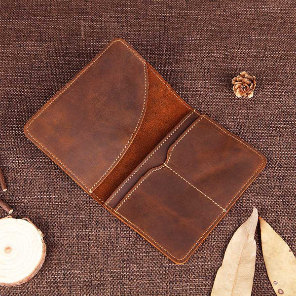 Vintage Leather Slim Mens Travel Wallet Bifold Passport Wallet For Men