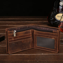 Genuine Leather Vintage Mens Small Wallet billfold Bifold Wallet for Men