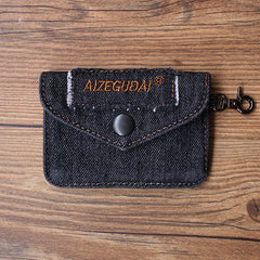 Vintage Womens Denim Card Holder with Lanyard Denim Black Small Card Coin Purse for Women