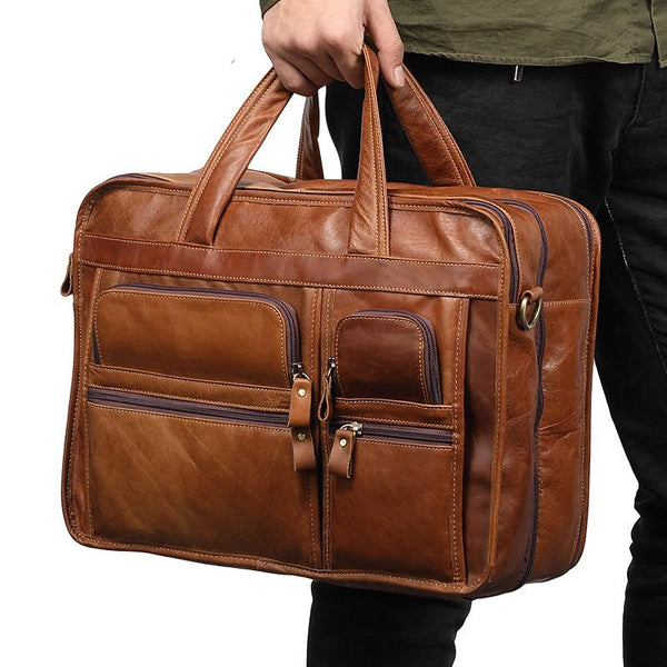 Leather Men Large Briefcase Handbag Travel Bag OverNight Bags For Men