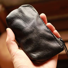 Vintage Slim Coffee Leather Mens Coin Wallet Zipper Coin Holder Change Pouch For Men