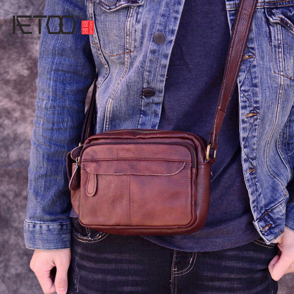 Genuine Leather Messenger Bag Cool Chest Bag Crossbody Bag Travel Bag Hiking Bag for men