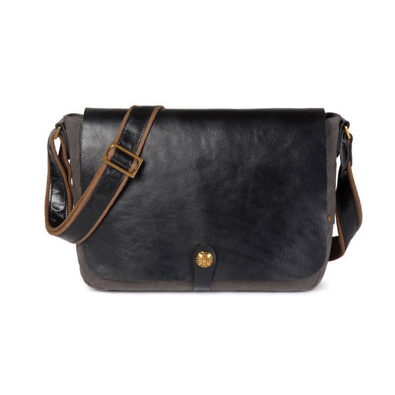 Cool Black Canvas Leather Mens Brown Courier Bag Messenger Bags Casual Postman Bags for Men