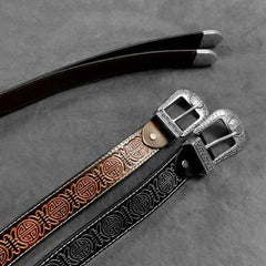 Vintage Chinese Coffee Leather Metal Belt Motorcycle Belt Black Leather Round Belt For Men