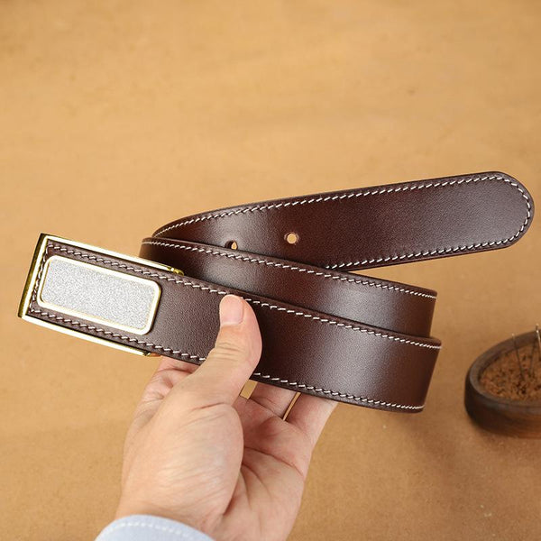 Handmade Mens Coffee Leather Leather Belts PERSONALIZED Leather Buckle Belt for Men