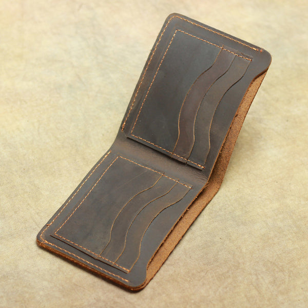 Handmade Genuine Leather Brown Mens Wallet Cool billfold Slim Bifold Wallet for Mens