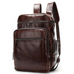 Cool Black Mens Leather 15 inches Large School Laptop Backpack Dark Brown Travel Backpack for Men