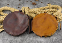 Mens Brown Leather Coin Purse Coin Pouch Change Case Mini Leather Pouch For Men and Women